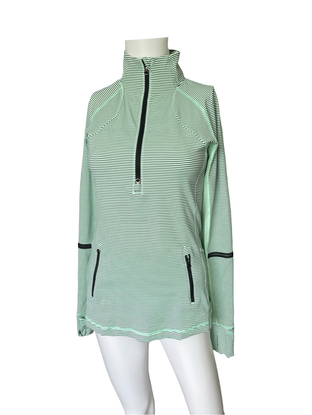 Lululemon Race With Black Stripe Half Zip Mint Green Pullover Womens Size 6